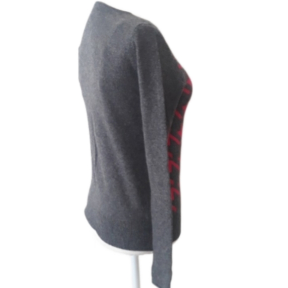 Halogen Gray Cashmere Sweater  Pink Geometric Design - Size XS Pullover Sweater - Picture 3 of 12